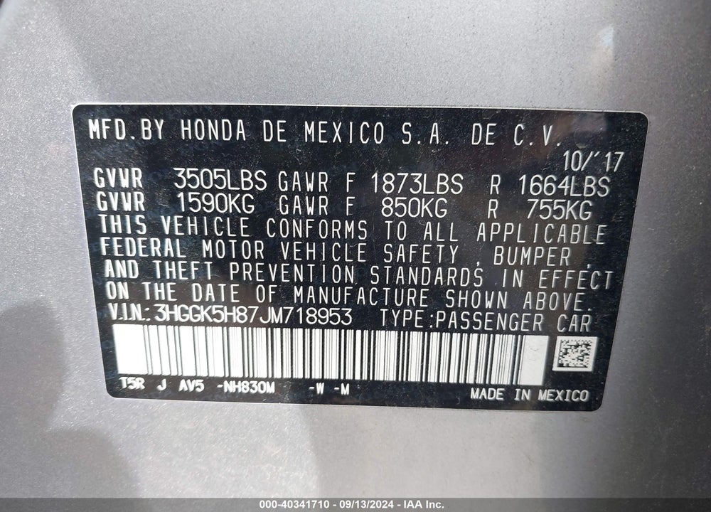 2018 HONDA FIT EX VIN: 3HGGK5H87JM718953