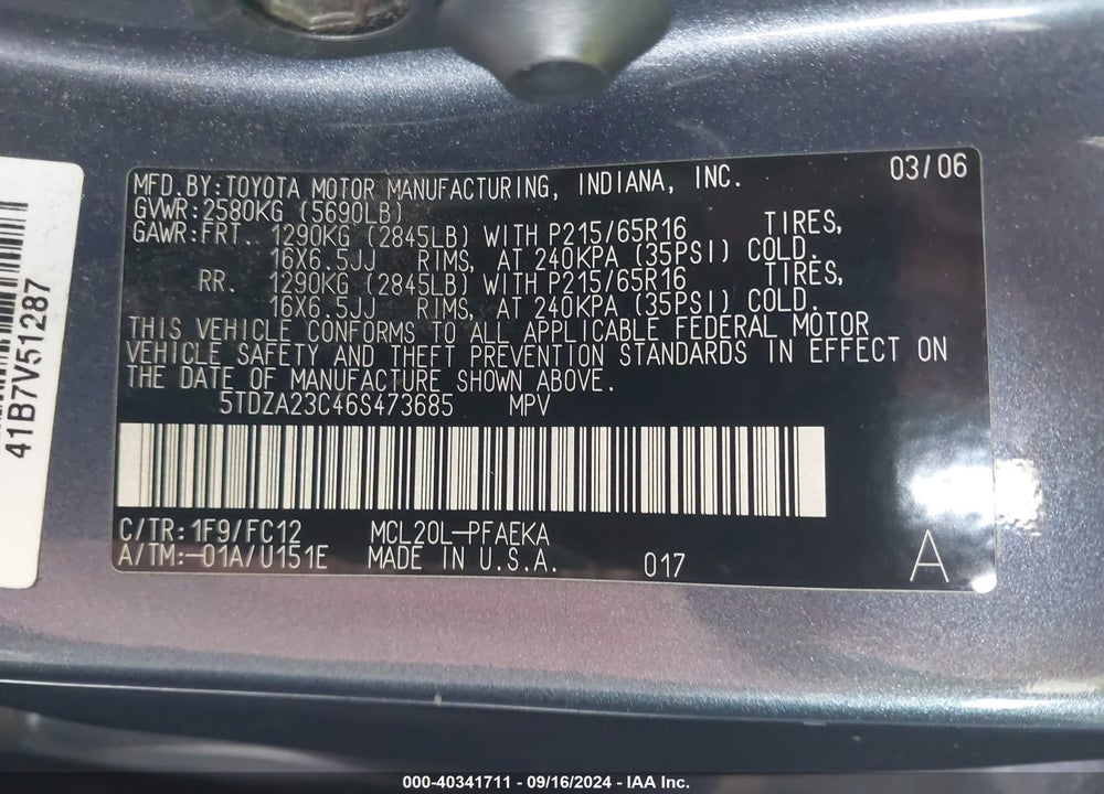 2006 TOYOTA SIENNA LE VIN: 5TDZA23C46S473685