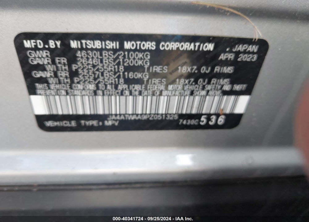 2023 MITSUBISHI ECLIPSE CROSS SE S-AWC VIN: JA4ATWAA9PZ051325