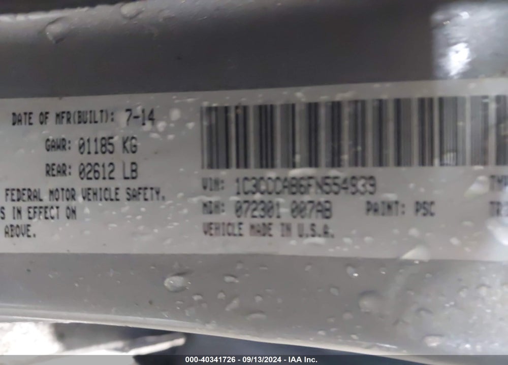 2015 CHRYSLER 200 VIN: 1C3CCCAB6FN554939