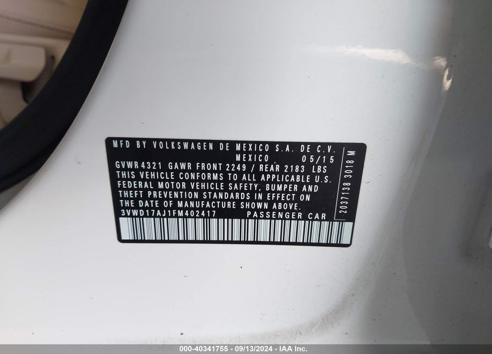 2015 VOLKSWAGEN JETTA 1.8T SE VIN: 3VWD17AJ1FM402417