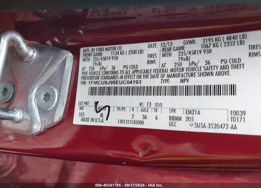2014 FORD ESCAPE TITANIUM VIN: 1FMCU9J95EUC04193
