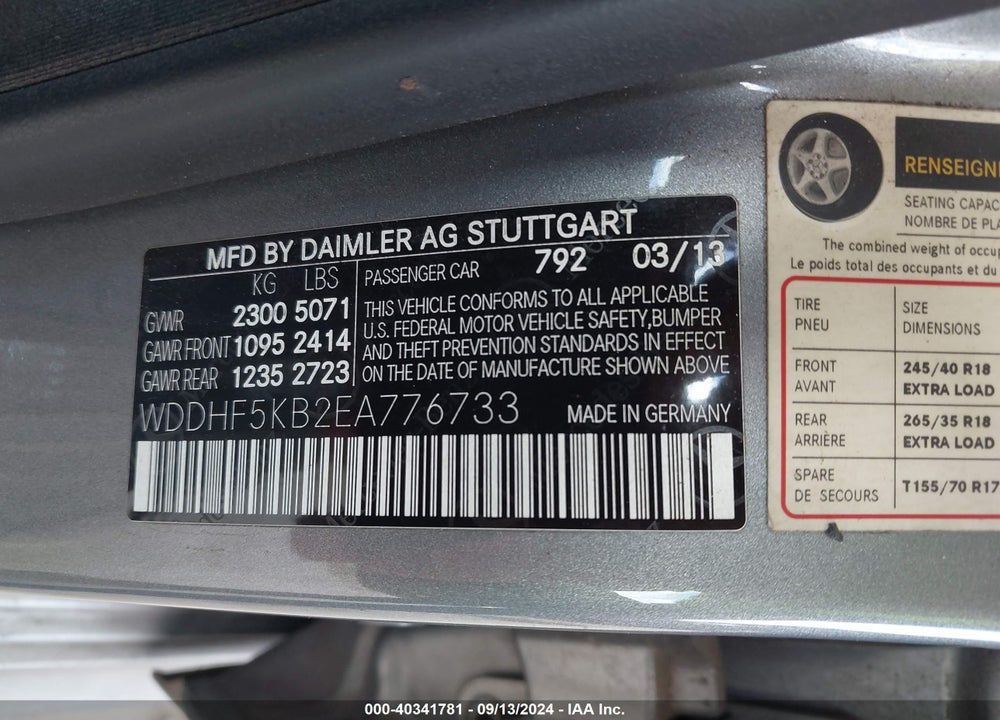 2014 MERCEDES-BENZ E 350 VIN: WDDHF5KB2EA776733