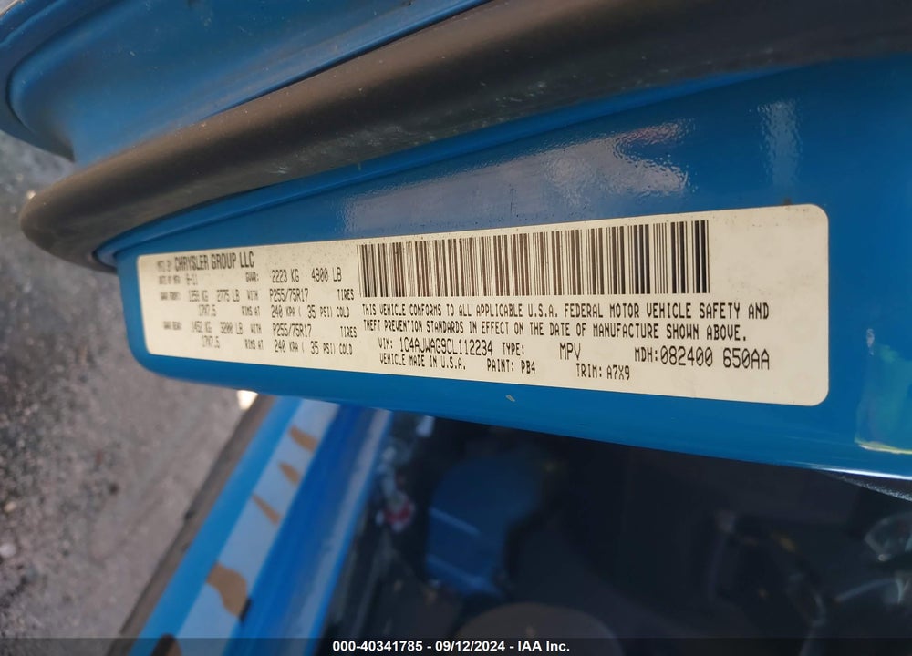2012 JEEP WRANGLER SPORT VIN: 1C4AJWAG9CL112234
