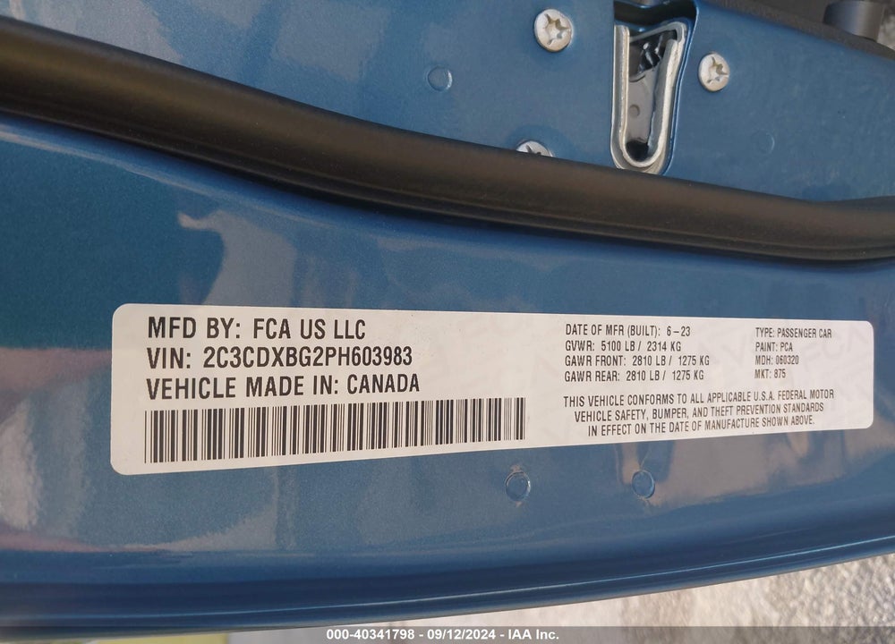 2023 DODGE CHARGER SXT VIN: 2C3CDXBG2PH603983