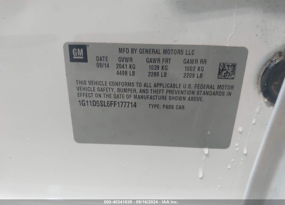 2015 CHEVROLET MALIBU 2LT VIN: 1G11D5SL6FF177714