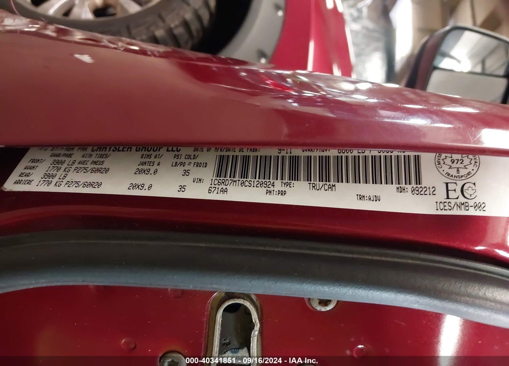 2012 RAM 1500 SPORT VIN: 1C6RD7MT0CS120924