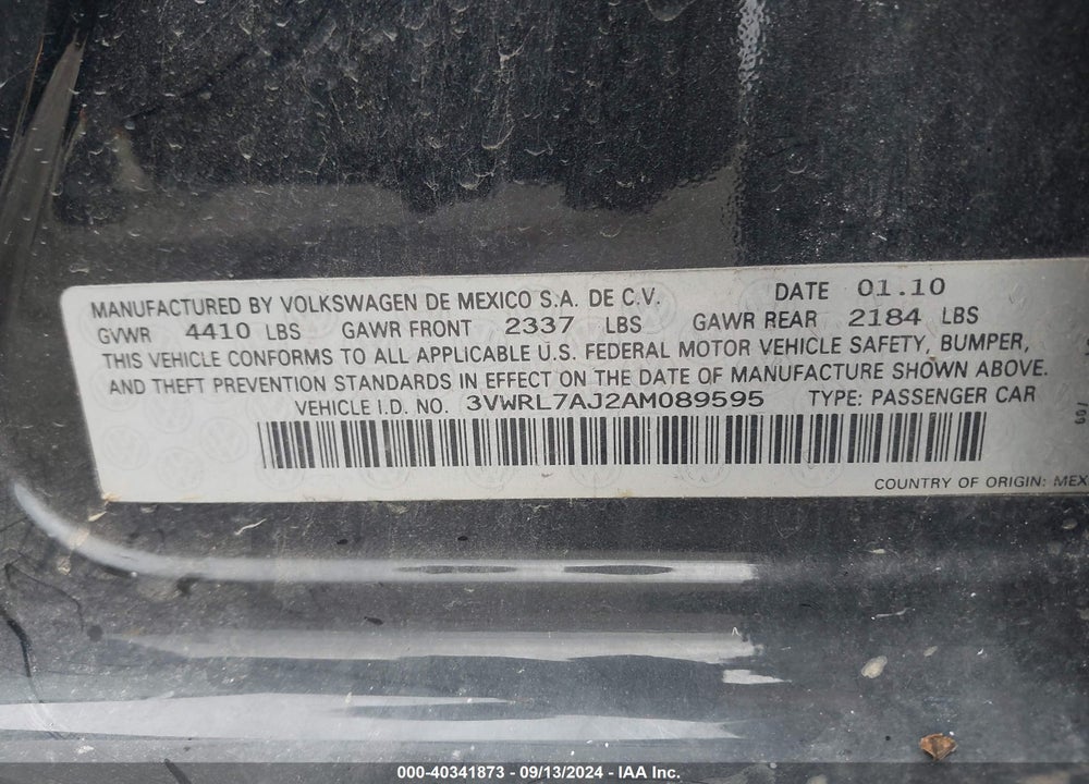 2010 VOLKSWAGEN JETTA TDI VIN: 3VWRL7AJ2AM089595