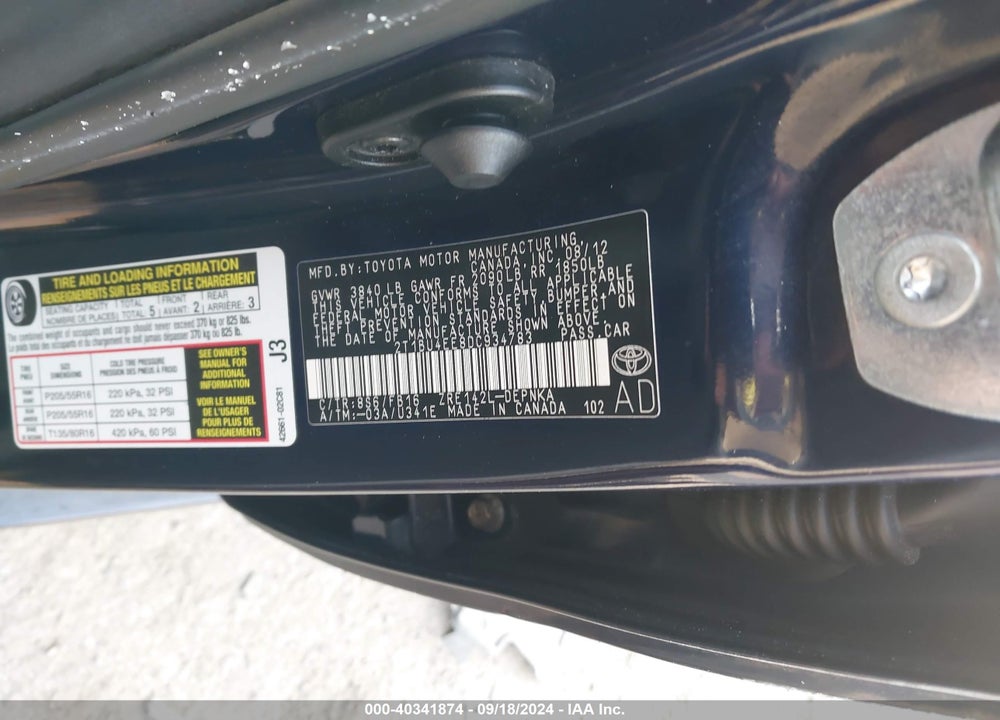 2013 TOYOTA COROLLA LE VIN: 2T1BU4EE8DC934783