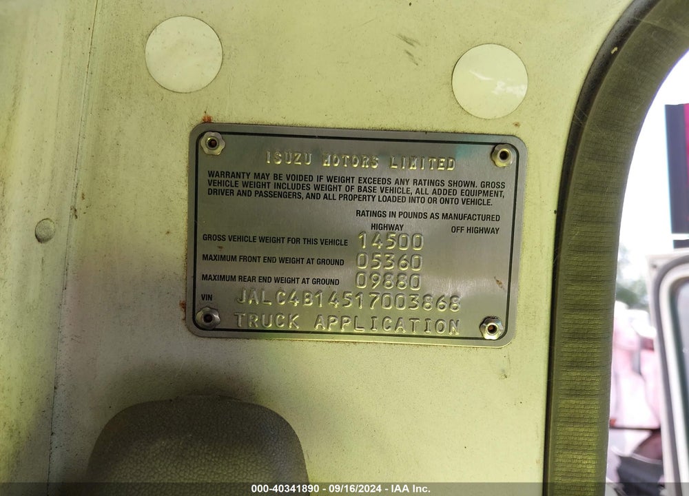 2001 ISUZU NPR VIN: JALC4B14517003868