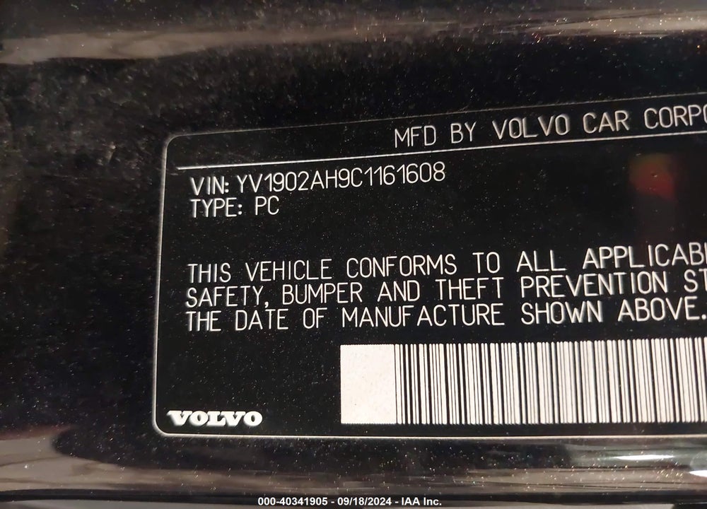 2012 VOLVO S80 T6/T6 PLATINUM/T6 PREMIER PLUS VIN: YV1902AH9C1161608