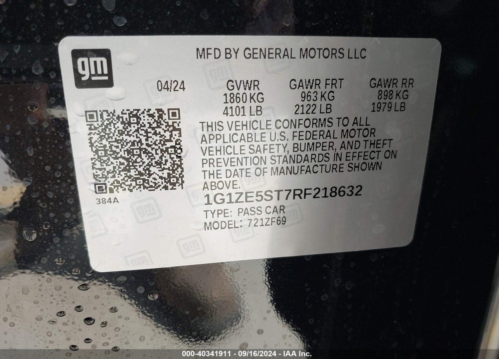 2024 CHEVROLET MALIBU FWD 2LT VIN: 1G1ZE5ST7RF218632