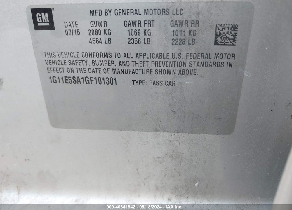 2016 CHEVROLET MALIBU LIMITED LTZ VIN: 1G11E5SA1GF101301