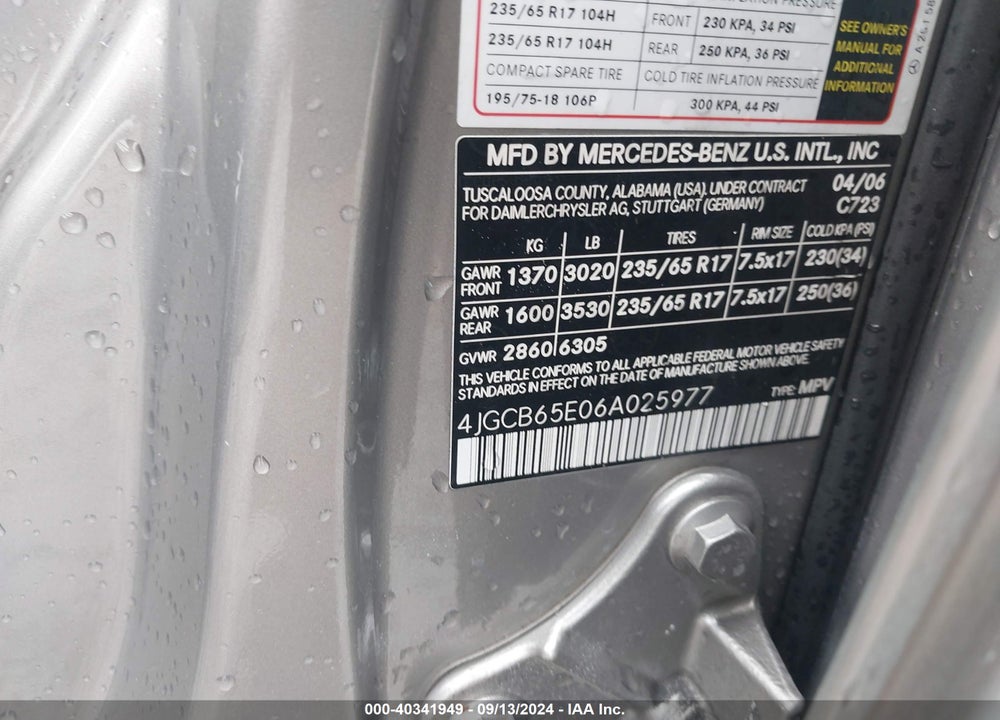 2006 MERCEDES-BENZ R 350 4MATIC VIN: 4JGCB65E06A025977