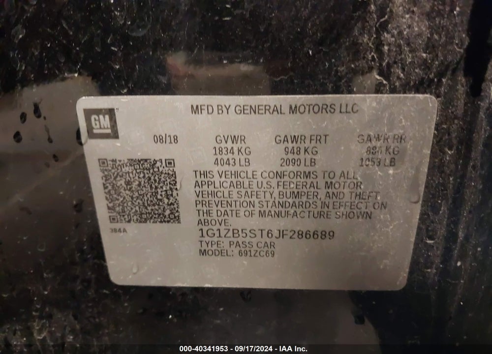 2018 CHEVROLET MALIBU 1LS VIN: 1G1ZB5ST6JF286689