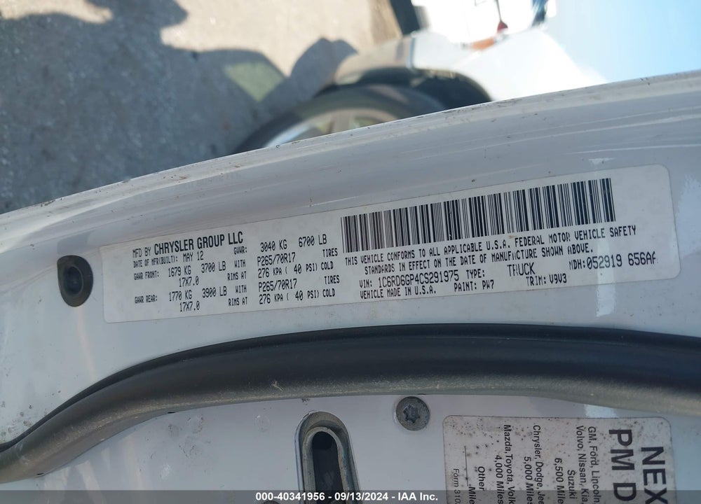 2012 RAM 1500 SLT VIN: 1C6RD6GP4CS291975