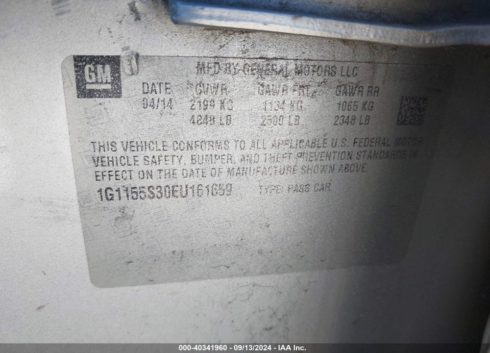 2014 CHEVROLET IMPALA 2LZ VIN: 1G1155S30EU161659