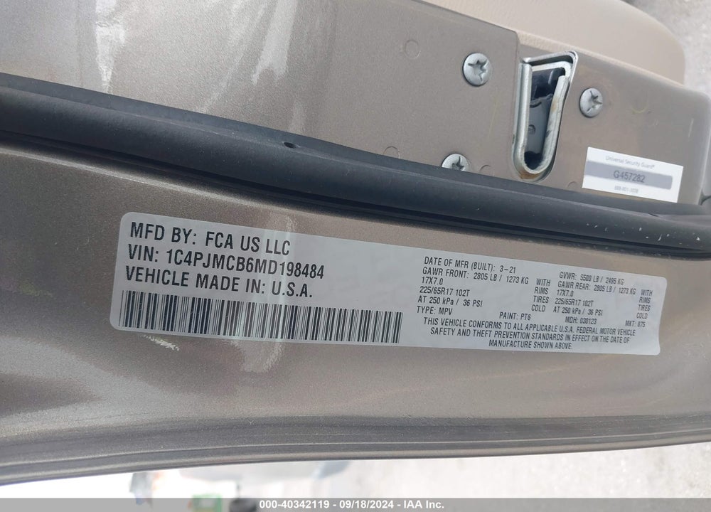 2021 JEEP CHEROKEE LATITUDE 4X4 VIN: 1C4PJMCB6MD198484