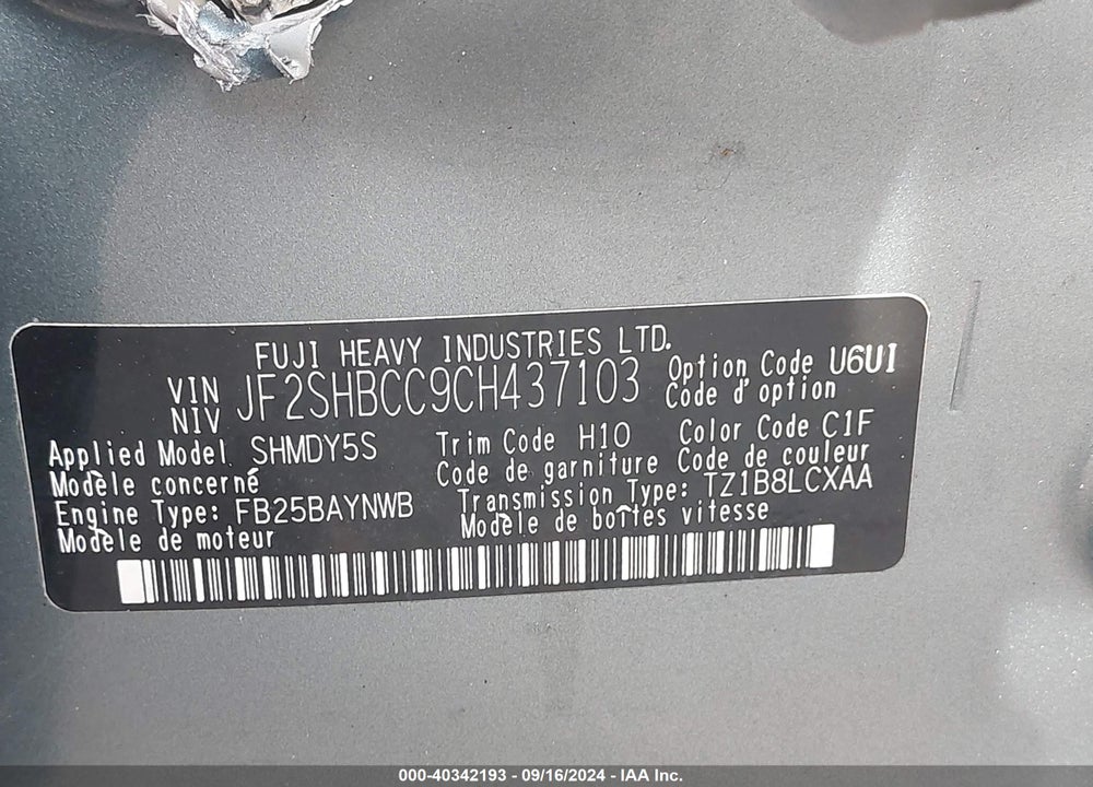 2012 SUBARU FORESTER 2.5X PREMIUM VIN: JF2SHBCC9CH437103