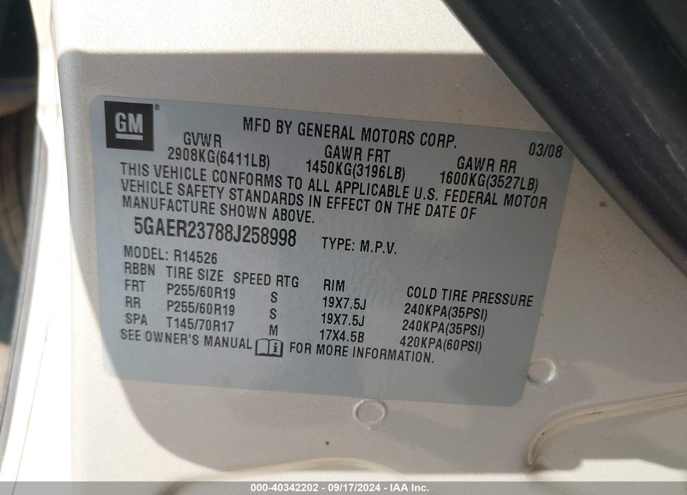 2008 BUICK ENCLAVE CXL VIN: 5GAER23788J258998