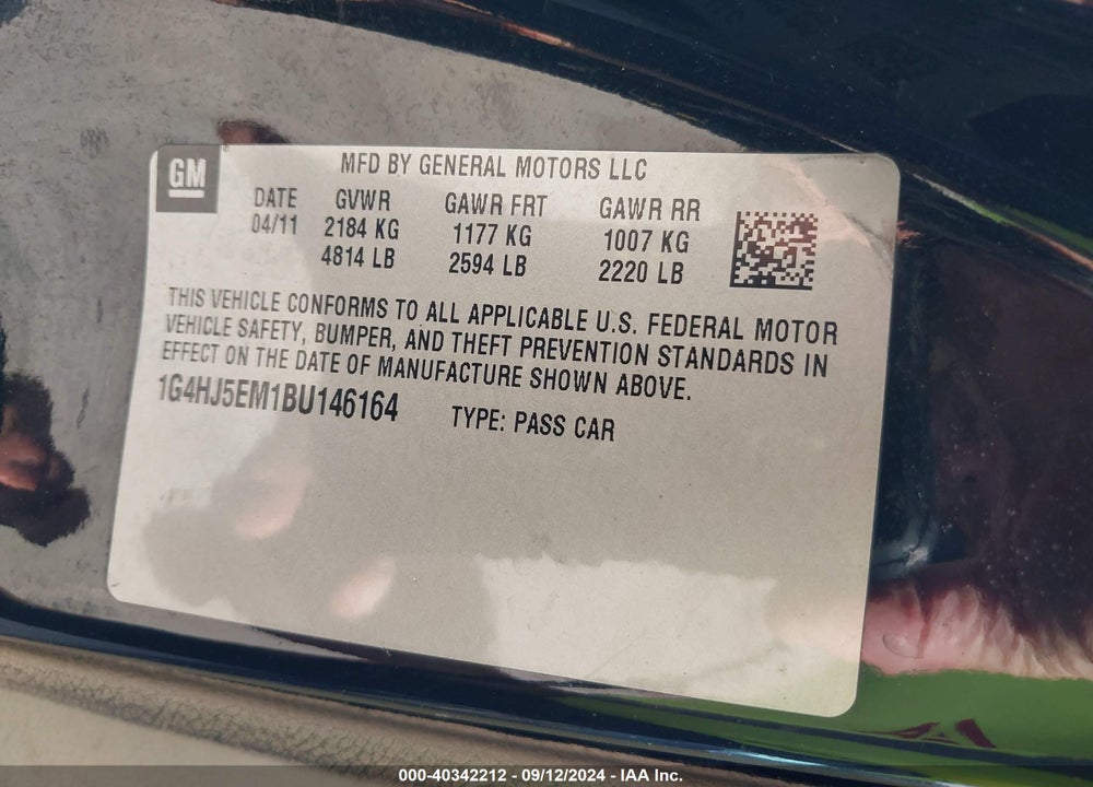 2011 BUICK LUCERNE CXL PREMIUM VIN: 1G4HJ5EM1BU146164