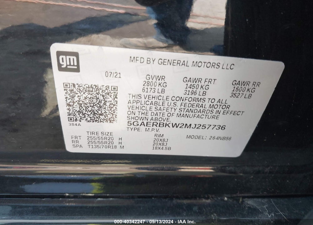 2021 BUICK ENCLAVE FWD ESSENCE VIN: 5GAERBKW2MJ257736