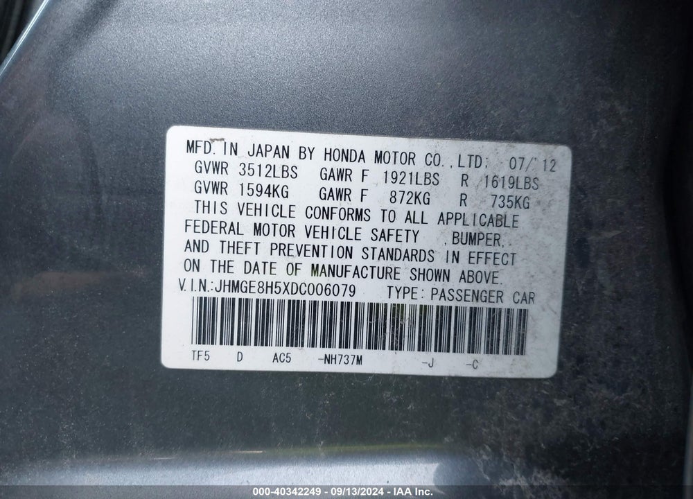 2013 HONDA FIT SPORT VIN: JHMGE8H5XDC006079