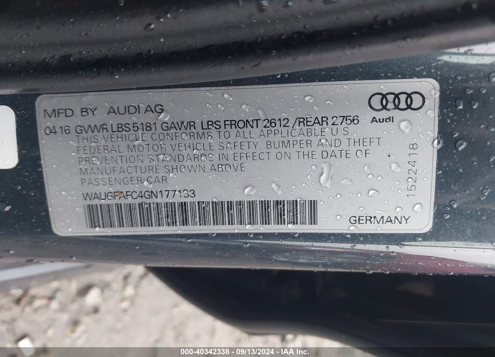 2016 AUDI A6 2.0T PREMIUM PLUS VIN: WAUGFAFC4GN177133