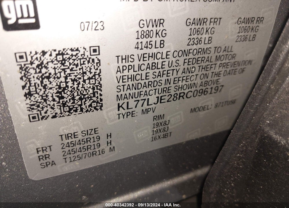 2024 CHEVROLET TRAX FWD 2RS VIN: KL77LJE28RC096197