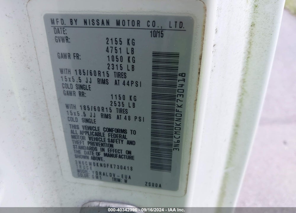 2015 NISSAN NV200 S VIN: 3N6CM0KN0FK730418