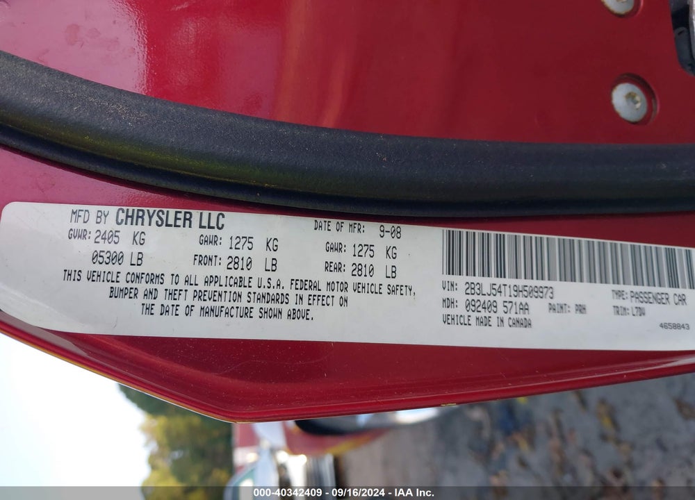 2009 DODGE CHALLENGER R/T VIN: 2B3LJ54T19H509973