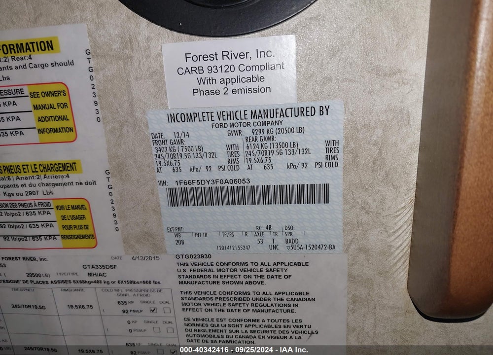 2016 FORD F53 VIN: 1F66F5DY3F0A06053