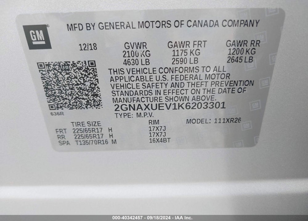 2019 CHEVROLET EQUINOX LT VIN: 2GNAXUEV1K6203301