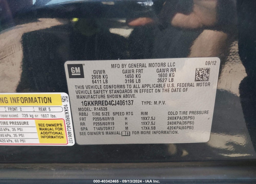 2012 GMC ACADIA SLT-1 VIN: 1GKKRRED4CJ406137