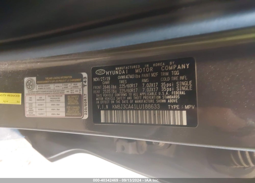 2020 HYUNDAI TUCSON VALUE VIN: KM8J3CA41LU188633
