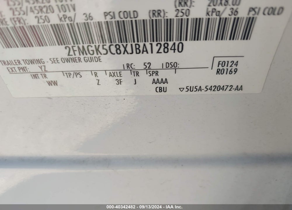 2018 FORD FLEX SEL VIN: 2FMGK5C8XJBA12840