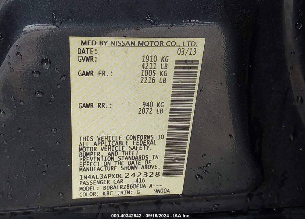 2013 NISSAN ALTIMA 2.5 S VIN: 1N4AL3APXDC242328