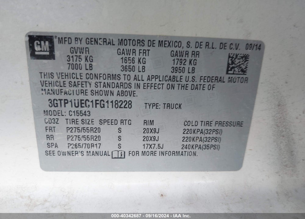 2015 GMC SIERRA 1500 SLE VIN: 3GTP1UEC1FG118228