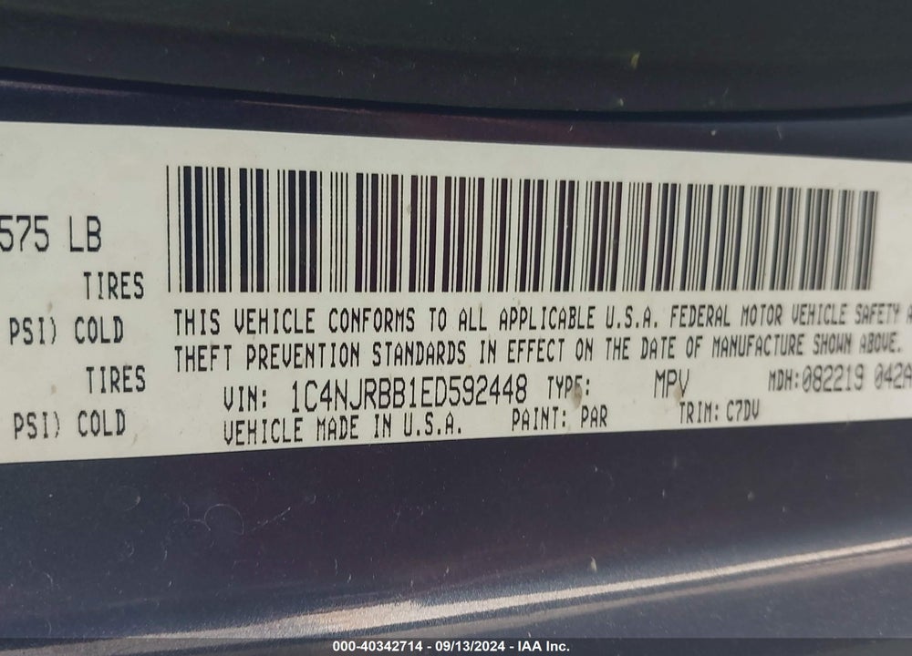 2014 JEEP PATRIOT SPORT VIN: 1C4NJRBB1ED592448