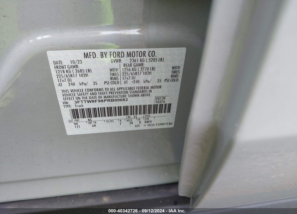 2023 FORD MAVERICK LARIAT VIN: 3FTTW8F98PRB00082