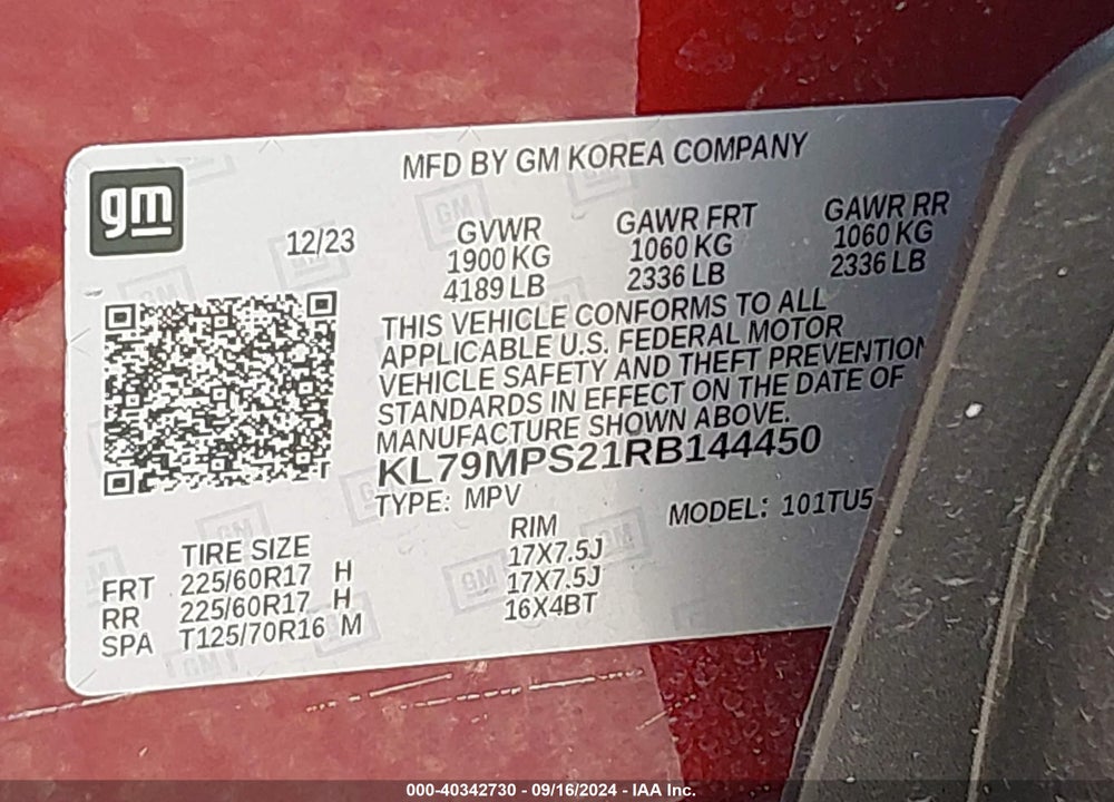 2024 CHEVROLET TRAILBLAZER VIN: KL79MPS21RB144450