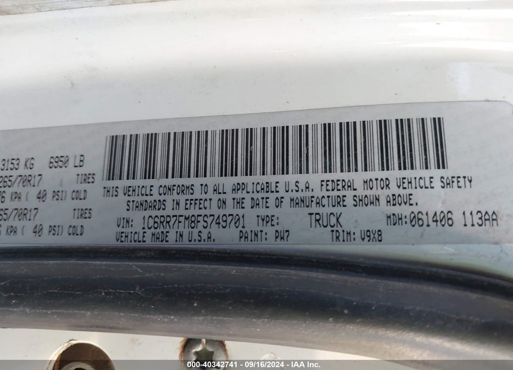 2015 RAM 1500 TRADESMAN VIN: 1C6RR7FM8FS749701