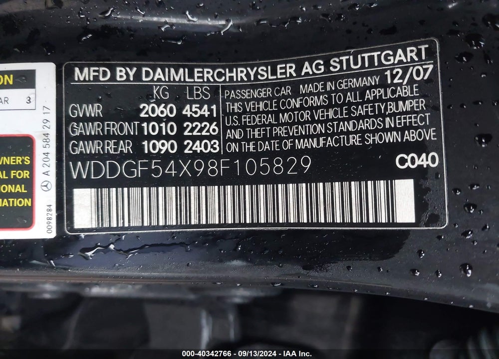 2008 MERCEDES-BENZ C 300 LUXURY/SPORT VIN: WDDGF54X98F105829