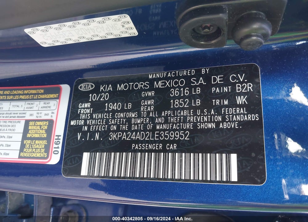 2020 KIA RIO VIN: 3KPA24AD2LE359952