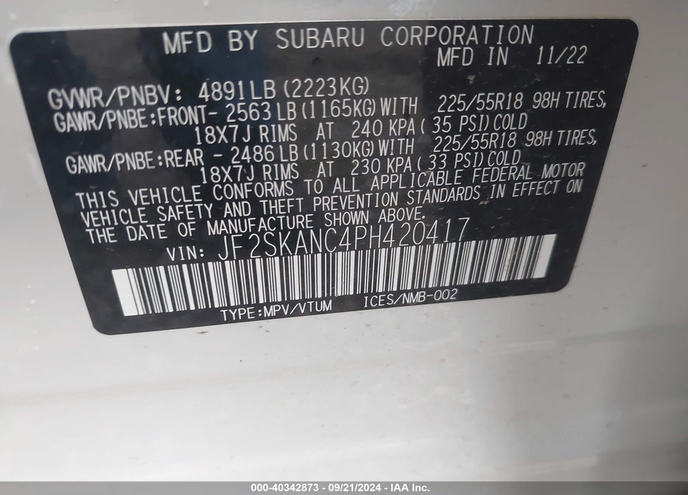 2023 SUBARU FORESTER LIMITED VIN: JF2SKANC4PH420417