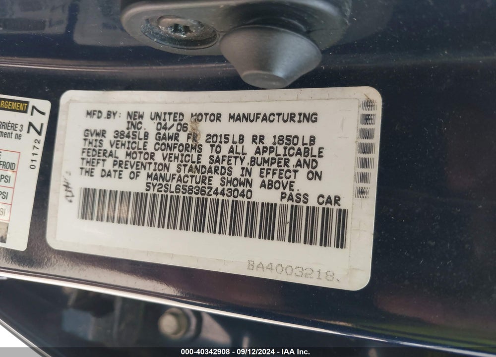 2006 PONTIAC VIBE VIN: 5Y2SL65836Z443040