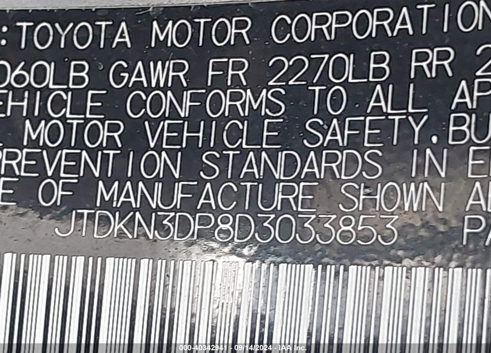 2013 TOYOTA PRIUS PLUG-IN VIN: JTDKN3DP8D3033853