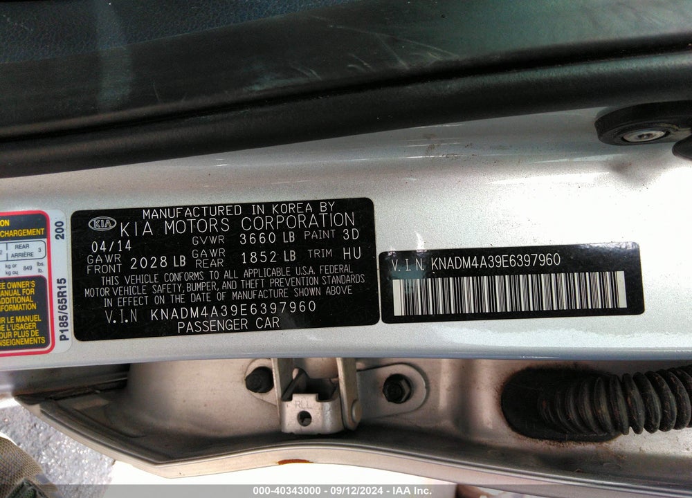 2014 KIA RIO LX VIN: KNADM4A39E6397960