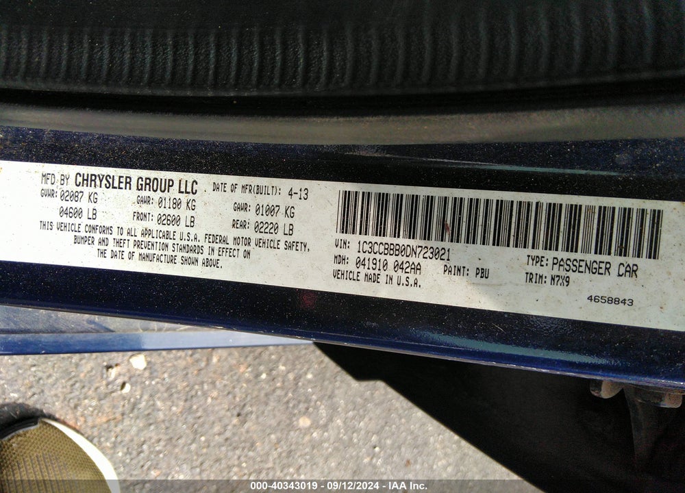 2013 CHRYSLER 200 TOURING VIN: 1C3CCBBB0DN723021