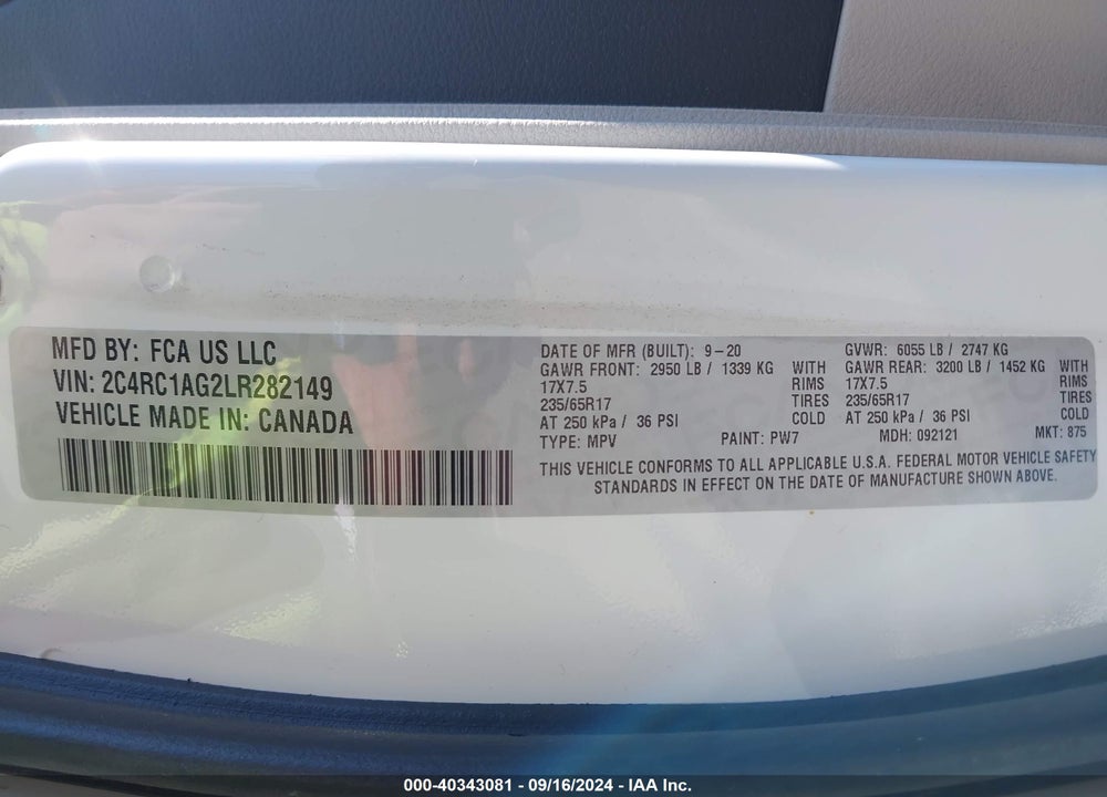2020 CHRYSLER VOYAGER L VIN: 2C4RC1AG2LR282149